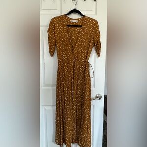 Faithfull the Brand Gold Print Wrap Dress